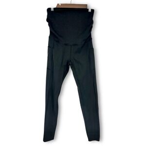 Iuga Maternity Leggings Sz M Black Over Belly High Waist Yoga‎ Pants Pockets 25"